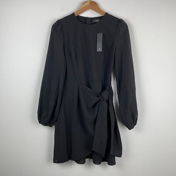 NWT Lulus Believe It or Knot Black Long Sleeve Tie-Front Skater Dress - Size S - Picture 3 of 7
